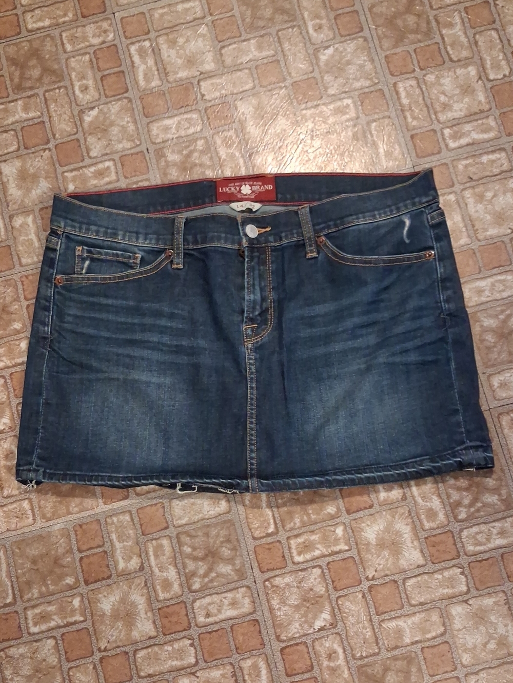 Lucky Brand Indigo Denim Mini Skirt with Faded Detail Size 14